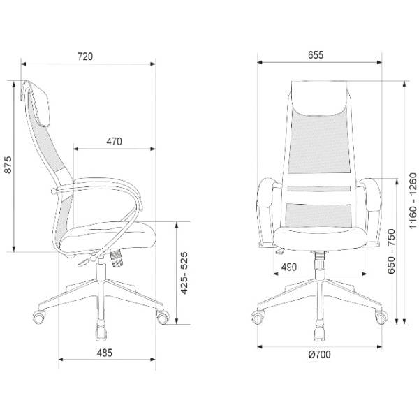 Кресло руководителя Бюрократ CH-607 черный (сетка/ткань, до 120 кг, крестовина пластик, колесики полиуретан, подголовник) 